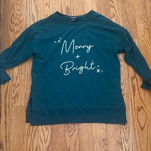 Teal 'Merry + Bright' Sweatshirt
